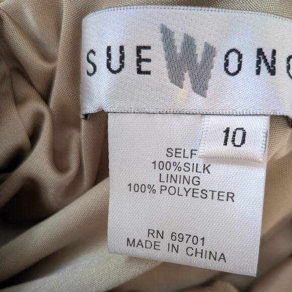 Vintage Sue Wong Silk Maxi Dress Gown 10 Green Y2K Fairy Floral Bead Grunge - Picture 15 of 16